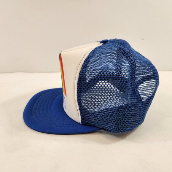Vintage Hawaii Pineapple Rainbow Logo Trucker Hat Blue White 1980s Mesh - Picture 4 of 9